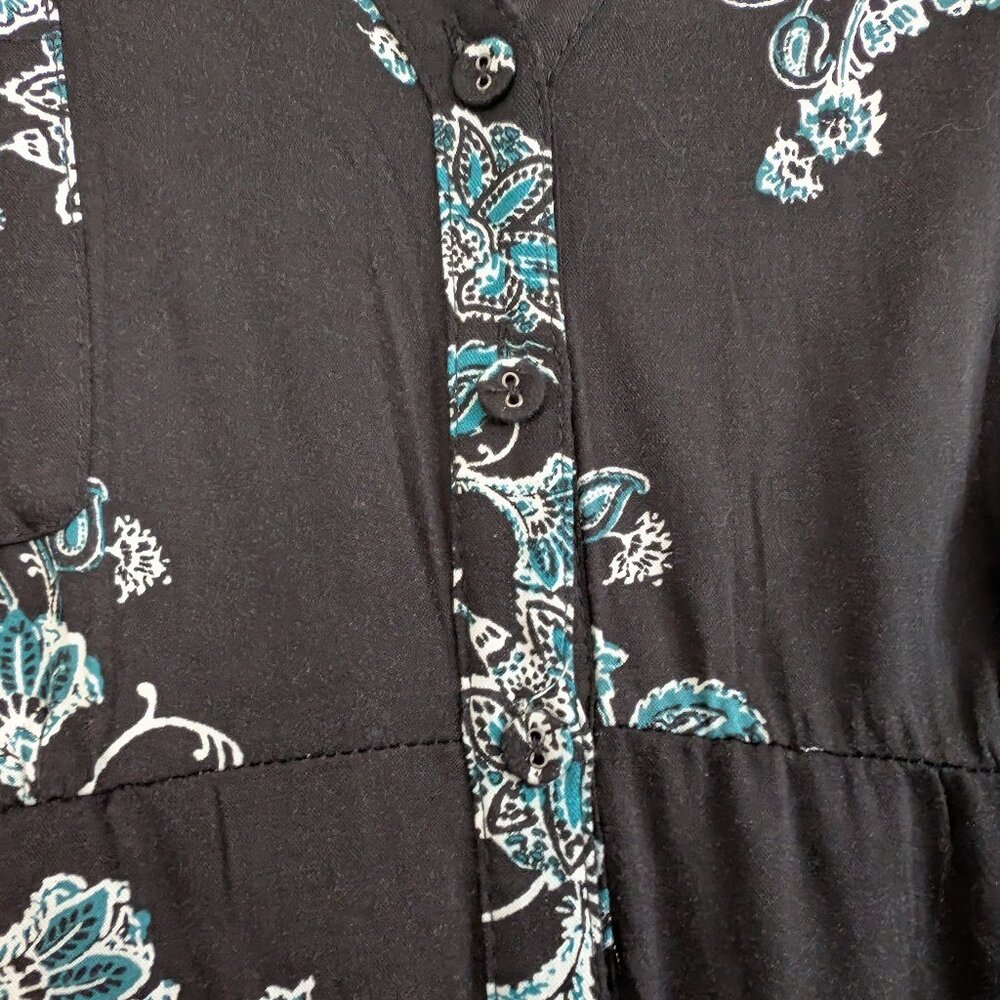 TORRID Dress 2 Black Floral Maxi High Low Hem V Neck 3/4 Sleeve Button Front - Picture 8 of 16
